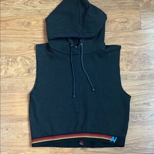 Aviator Nation Black Muscle Tee with Rainbow Trim